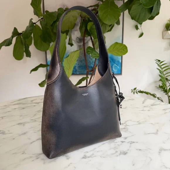 Coach Brooklyn Shoulder Bag 28 In Loved Leather Silver Black Brown CBH44 Ergo - Picture 2 of 16